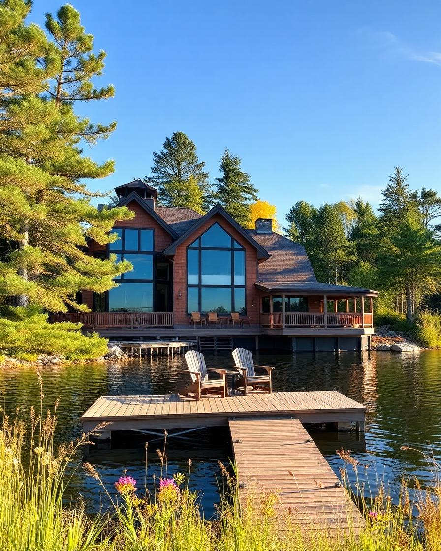 Michigan lake home exterior with autumn trees